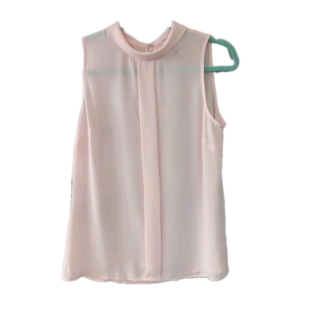 WHBM Womens XS Pale Pastel Pink Sleeveless Top Mock Neck Front Pleat Shell Sheer